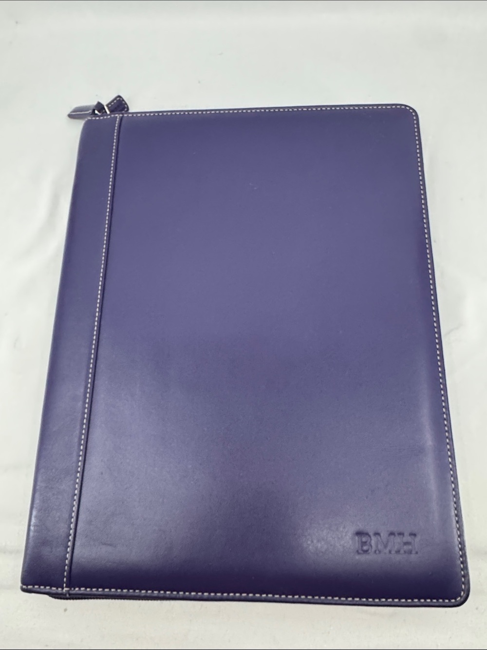 Levenger Leather Executive Zip Letter Portfolio Binder in Violet, BMH initials